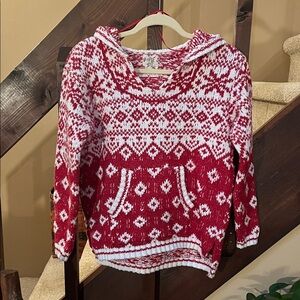 Hippie Rose S Red and White Knit Hooded Sweater